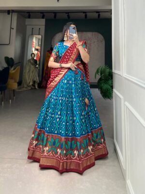 Stylish Tussar Silk Frozen Lehenga Choli And Dupatta With Print Foil Work And Attractive Dupatta For Wedding And Bridal Wear ,Stunning Lehenga