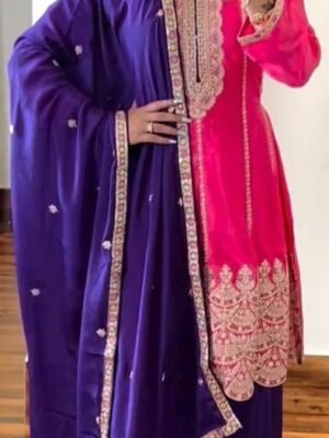 Purple Heavy Chinon Silk Palazzo Suit For Women, Bridesmaid Suit, Ethnic Wear, Dress For Wedding, Gorgeous Kurta Palazzo Set, Reception Wear